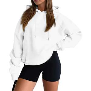 Sudadera con capucha de gran tamaño para mujer, con capucha Top corto, sudadera informal de punto de invierno, recortada de gran tamaño - Product Image 2