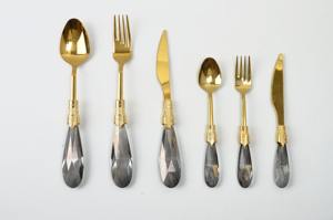 Ensemble de couverts à poignée en diamant jaune avec tête finie en argent pour mariage, salle à manger, cuisine, restaurant et fête - Product Image 2