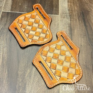 Latest Brand New Genuine Tooled Leather Checkered Knife Sheath With Belt Loop Waist <b>Concealed</b> Carry Western Holster for Unisex - Product Image 1