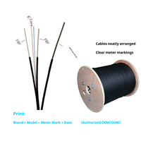 Câble de branchement FTTH extérieur GJXFH, homologué Anatel Brésil, 2 fibres, gaine extérieure en acier 3 brins, résistant au dégagement de fibres.