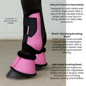 Botas de cepillado de tendones de alta calidad, equipo de equitación, botas de pezuña con purpurina, botas de cepillado de satén con forro polar de espuma, nuevo diseño - Product Image 6
