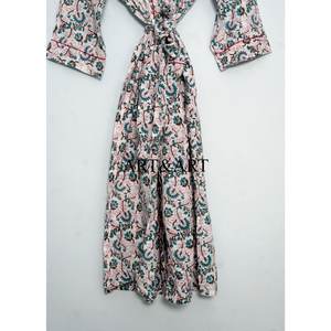 <b>Silk</b> Screen Printed 100% Cotton <b>Kimono</b> Style Summer Bathrobe with Front Logo Quick Dry Women's Night Dress - Product Image 4