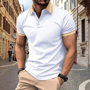 Nueva moda de verano para hombre, informal, de manga corta, con botones, solapa, Color sólido, transpirable, Camiseta clásica, Parte delantera personalizada, hecha a medida - Product Image 5