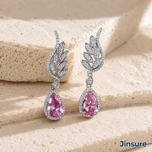 Angel <b>Wing</b> Teardrop Drop <b>Earrings</b> for Women Elegant Romantic Dangle Fashion Engagement Classic Brass - Product Image 1