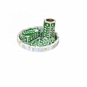 Ensemble de plateau de nacre grise à motif floral de vente chaude avec brûleur Bakhoor et support de lumière en T artisanat indien - Product Image 6