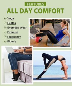 Pares Calcetines de Pilates para mujer Calcetines de agarre antideslizantes para Yoga Barre Hospital Descalzo 90% algodón 10% calcetines de Spandex - Product Image 5