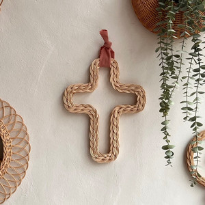 Style Vintage fait à la main en rotin naturel et rose croix tenture murale décor pour salon maison décoration murale articles - Product Image 4