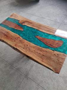 Table à manger rectangulaire moderne en résine époxy artisanale de luxe pour salon, plateau en bois d'acacia, couleur et taille personnalisables - Product Image 2