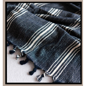 Cubrecama 100% Algodón Natural Azul Marino y Blanco a Rayas 200x320cm, Manta Tejida Tipo Pike para Uso Doméstico - Product Image 4