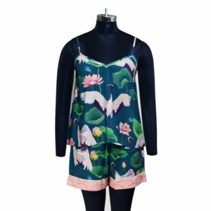 Ensemble de vêtements de détente en coton pour femmes ZEDAAR, printemps-été, bleu, bretelles spaghetti, camisole et short, respirant, super doux, faible MOQ - Product Image 3