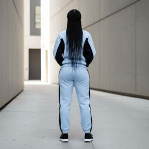 Ensemble 2 pièces pour femmes, style hip-hop, épaules tombantes, surdimensionné, 100% coton molletonné, uni, dentelle brodée, capuche, ensemble décontracté d'hiver - Product Image 5