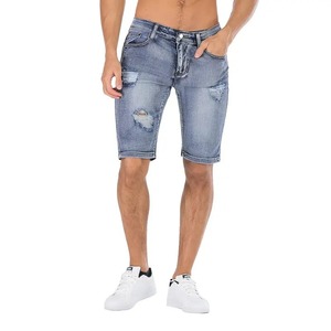 RNSHANGER Pantalones cortos de mezclilla de verano Pantalones cortos de mezclilla para hombre Jogger Multi bolsillos Slim Ripped Holes Pantalones cortos de mezclilla rectos para hombres - Product Image 1