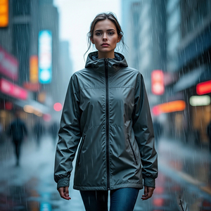 Chaquetas cortavientos impermeables con capucha y cremallera completa para mujer, ropa de calle, abrigos de lluvia cortavientos de Color sólido para mujer - Product Image 6