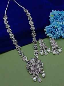 DERNIER DESIGNER À LA MODE ABD TRADITIONNEL OXYDSIDE ARGENT NOIR MENTAL BIJOUX LONG PENDENTIF COLLIER ENSEMBLE POUR FEMMES ET FILLES - Product Image 3