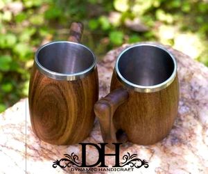 Tasse en bois faite à la main tasse à café en bois d'acacia rustique polonais naturel - Product Image 6