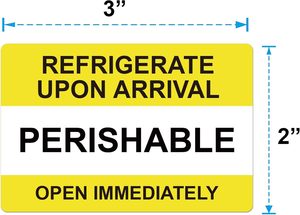 Etiquetas/pegatinas autoadhesivas amarillas de advertencia de envío <span class=keywords><strong>para</strong></span> correo "PERECEDERO REFRIGERADO A la llegada Abierto inmediatamente" 3 "X 2" - Product Image 6