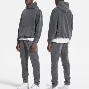 Ensemble de survêtement en molleton respirant 100% coton délavé à l'acide pour homme, best-seller, léger, streetwear, impression de logo personnalisée, hiver - Product Image 1