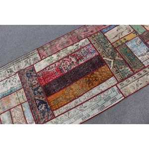 3.1x8.7 ft Rug, Turkish Vintage Rug, <b>Red</b> Patchwork <b>Wool</b> Rug - Product Image 5