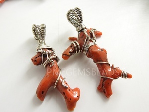 Red Coral Natural Wire Wrapping Pendant <b>Silver</b> Plated Copper Alloy Jewelry Trendy Fashionable Children's <b>Charming</b> Gift - Product Image 2