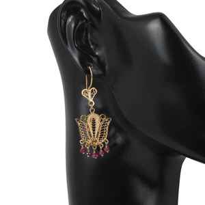 Pendientes colgantes de filigrana con piedra de rubí en forma de tulipán de oro de 22 quilates, envío rápido a la moda - Product Image 3