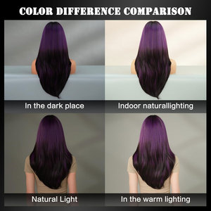 Peluca recta larga de moda con flequillo Peluca marrón y rubia resistente al calor para uso diario Púrpura en capas - Product Image 5
