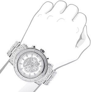 Iced Out Luxury <b>Men's</b> Diamond Chronograph <b>Watch</b> 2ct Escalade Digital Ceramic Band Solid Silver Plated Fashion Jewelry - Product Image 5