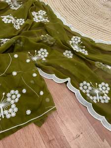 Saree de travail en fil de soie organza doux de créateur par Fab Zone - Product Image 2