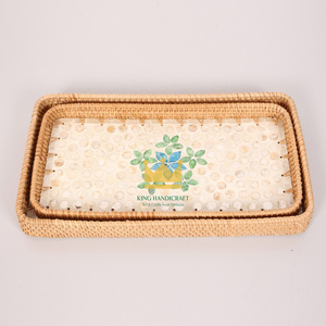 Coloré en coquille rotin tissé plateau créatif à la main assiette de fruits plateau de rangement maison comptoir décoration du Vietnam - Product Image 4