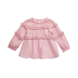 First Impressions Top in cotone con volant per bambina, taglia 6-9 mesi, colore rosa baby - Product Image 1