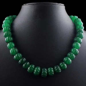 Collar de cuentas de esmeralda verde tallada de calidad AAA+ de 666.00 quilates con forma redonda, joyería Cus-Jew88 - Product Image 2