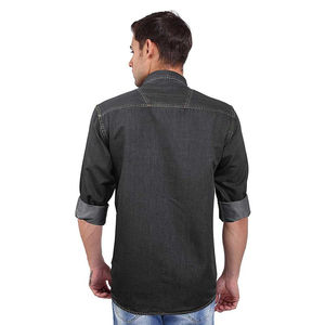 Camisa vaquera de algodón negro de alta calidad, hecha a medida, tu propio diseño, ligera, transpirable, estirable, patrón de impresión teñido liso - Product Image 2