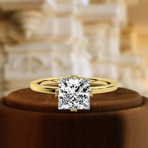 Bague de fiançailles chrétienne personnalisable en or massif 14 carats certifiée IGI pour femme, avec diamant classique taille princesse 1 carat serti en barrette, pour mariage - Product Image 4