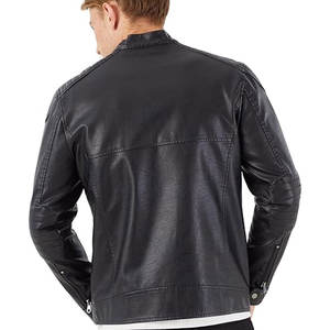 แจ็คเก็ตหนัง PU ผู้ชายแบบบางมีซิปปกตั้งสีดำสำหรับฤดูใบไม้ร่วงพร้อมโลโก้ด้านหน้าไซส์ XL สำหรับฤดูหนาวที่อบอุ่นแบบลำลอง - Product Image 3