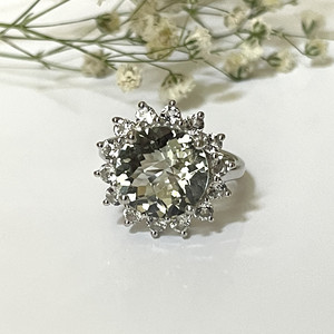 Bague pour femme en argent sterling 925 avec améthyste verte naturelle et topaze blanche, incrustation de diamant taille ovale, style tendance pour fiançailles - Product Image 1