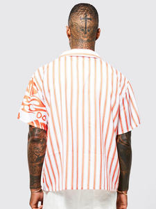 Profesional OEM personalizado hombres ropa cuello cubano blanco y naranja camisa de rayas horizontales mejor precio fabricación al por mayor - Product Image 6