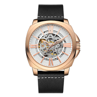 Montre automatique squelette en cuir de luxe pour homme, personnalisée OEM, 43 mm, verre saphir