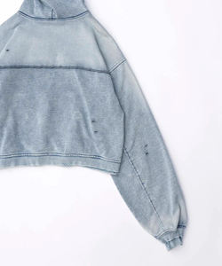 Sudaderas con capucha de algodón de peso pesado vintage desgastado con forro en blanco y logotipo personalizado con cremallera completa lavado ácido Streetwear - Product Image 6