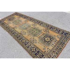 Tapis turc vintage, tapis de 4,3 x 10,5 pieds, tapis abstrait orange et vert - Product Image 4