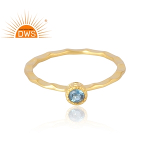Latest Selling <b>925</b> Sterling <b>Silver</b> 18K Gold Plated Natural London Blue Topaz Gemstone <b>Ring</b> Demi Fine Jewelry Manufacturer - Product Image 3