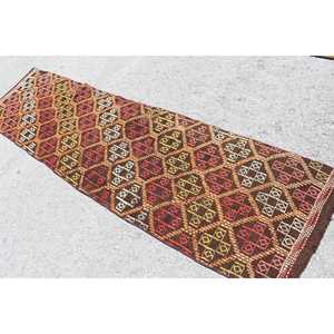 พรมวิ่งสไตล์ตุรกี ขนาด 2.3x9 ฟุต พรมวินเทจสีน้ำตาล พรมขนสัตว์คิลิม - Product Image 4