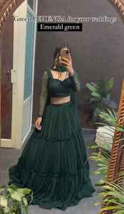 Lehenga Choli moderne bleu sarcelle attrayant, pour les fêtes, en soie georgette, travail de séquence, chemisier entièrement cousu, volant amovible, toutes saisons - Product Image 4