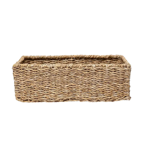 Panier de rangement rectangulaire rustique vintage en jonc de mer avec poignées, solution de rangement écologique pour la maison et le bureau, fabriqué au Vietnam - Product Image 6