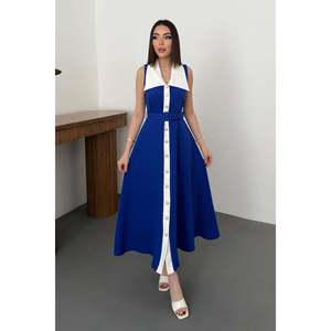 Vestido Azul Rey con Cuello Ancho y Mangas Halter - Azul Rey - Product Image 1