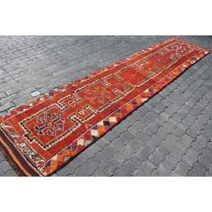 Vintage Turkish Rug, 2.7x12.6 ft Herki Rug, <b>Red</b> <b>Runner</b> Ombr Rug - Product Image 3
