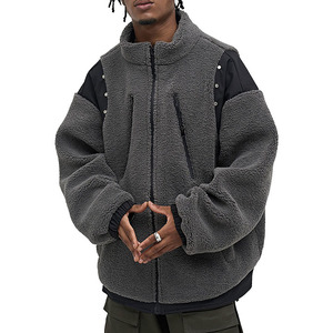 Ventes en gros de vestes bomber en sherpa Y2K High Street pour hommes, automne-hiver, coupe ample, grande taille, style hip-hop, lettreman, enduit, écologique - Product Image 6