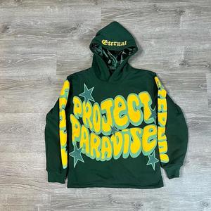 OEM Made Customise Premium Quality 100% Cotton <b>Silk</b> Satin <b>Men</b> Hoodie Pullover Raw Hem Allover Screen Print Hoodie <b>for</b> <b>Men</b> - Product Image 2