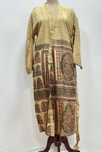 Bata de seda tipo kimono para mujer, estilo indio vintage reciclado, para verano, bata de maternidad, bata de novia, cuello en V, cierre con cordón - Product Image 2