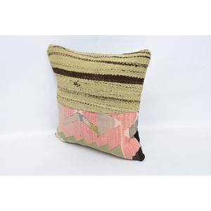 Beige Wool Patchwork Kantha 16x16 Inch Woven Eco-Friendly Non-Slip Removable Washable Zipper Closure <b>Bolster</b> <b>Pillow</b> Vintage - Product Image 4