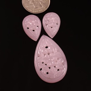 Ensemble de trois pièces fait à la main de Quartz Rose naturel Onyx rose en forme de poire sculpture Inde collier boucles d'oreilles bijoux pierres précieuses en vrac - Product Image 2