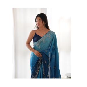 ผ้าซาตินปักลายสำหรับงานแต่งงานชุดส่าหรีอินเดีย - Product Image 1